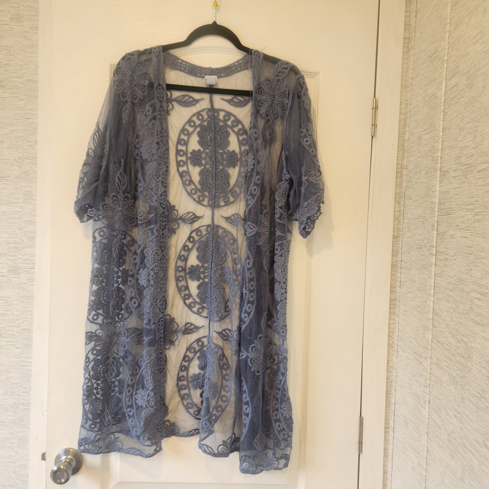 Unbrandee Sheer Lace Embroidered Open Cardigan S/M Euc